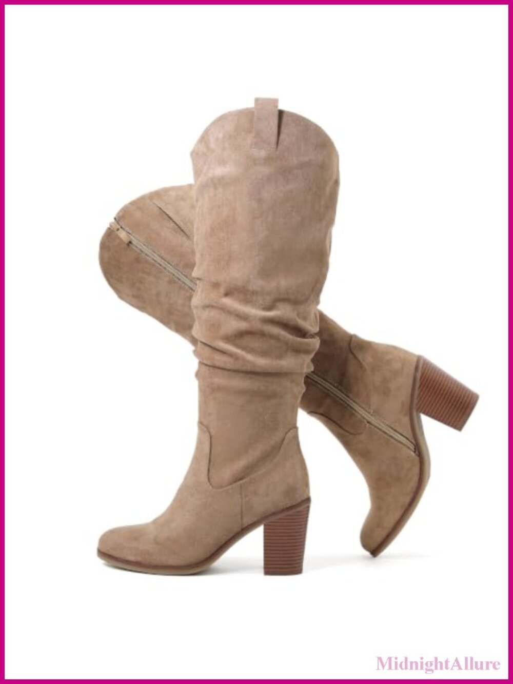 Extra Wide Calf Cowboy Knee High Boots Memory Foam Block Heel